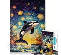 Puzzle difficile per adulti "Orca sotto un cielo stellato", 1000 pezzi, memory foam, facile da assemblare, immagine rilassante, regalo artistico (38x52cm)