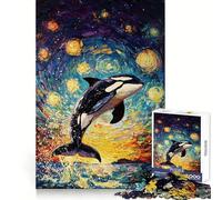 Puzzle difficile per adulti "Orca sotto un cielo stellato", 1000 pezzi, memory foam, facile da assemblare, immagine rilassante, regalo artistico (38x52cm)