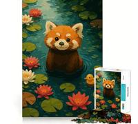 Puzzle difficile per adulti Panda rosso nello stagno delle ninfee, 1000 pezzi, gioco di intelletto, momento di relax, taglio di qualità, (38x26cm)