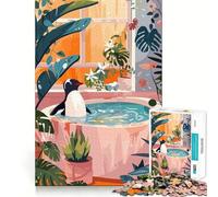 Puzzle difficile per adulti "Pinguino che fa il bagno in un ambiente lussureggiante", 1000 pezzi Un giocattolo divertente e rilassante, un'opera d'arte ben definita (50x75cm)