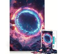 Puzzle difficile per adulti "Portale cosmico al neon con asteroidi", 1000 pezzi, gioco di logica stimolante, ideale per momenti di condivisione, bordi trasparenti, regalo perfetto (38x52cm)