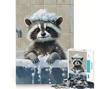 Puzzle difficile per adulti "Procione in bagno", 1000 pezzi, rompicapo rilassante, arte da assemblare, regalo speciale (38x26cm)
