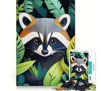 Puzzle difficile per adulti "Procione tra le foglie della giungla", 1000 pezzi, gioco di logica, attività domestica, taglio netto, regalo adorabile (50x75cm)
