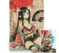 Puzzle difficile per adulti "Ragazza demone Oni con ventaglio", 1000 pezzi, gioco intelligente da fare a casa, divertente da assemblare, regalo festivo (38x26cm)