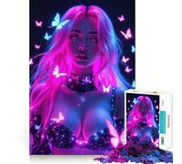 Puzzle difficile per adulti "Ragazza Farfalla Neon" da 1000 pezzi Gioco di logica e divertimento Opera d'arte ben definita (50x75cm)