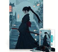 Puzzle difficile per adulti "Ragazza samurai sotto la pioggia", 1000 pezzi, gioco di logica fine, divertente e rilassante, bordi precisi, regalo pensato (38x52cm)