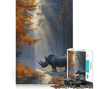 Puzzle difficile per adulti Rinoceronte nella foresta autunnale, 1000 pezzi, gioco di intelletto, momento di relax, taglio di qualità, (38x52cm)