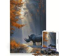 Puzzle difficile per adulti Rinoceronte nella foresta autunnale, 1000 pezzi, gioco di intelletto, momento di relax, taglio di qualità, (38x52cm)