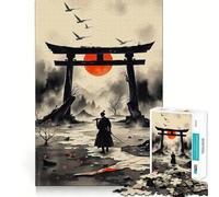 Puzzle difficile per adulti "Samurai alla Porta Torii con il sole nascente", 1000 pezzi, gioco di logica e abilità per tutta la famiglia, taglio preciso, oggetto da collezione (38x52cm)