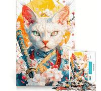 Puzzle difficile per adulti Samurai Devon Rex Cat with Cherry Blossoms da 1000 pezzi, gioco di intelletto, momento di relax, taglio di qualità, (38x26cm)