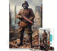 Puzzle difficile per adulti "Soldato tra le rovine con maschera antigas", 1000 pezzi, sfida mentale, svago leggero, taglio preciso, regalo memorabile (38x26cm)