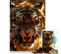 Puzzle difficile per adulti Tigre ruggente in un ambiente infuocato, 1000 pezzi, gioco di intelletto, momento di relax, taglio di qualità, (38x52cm)