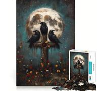 Puzzle difficile per adulti "Tre corvi su una croce con la luna", 1000 pezzi, ideale per rafforzare la memoria, alleviare lo stress e creare un'opera d'arte di alta qualità 38x52cm
