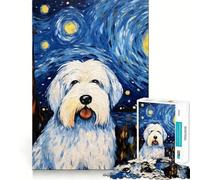 Puzzle difficile per adulti "Vecchio Pastore Inglese Notturno" da 1000 pezzi, stimola la memoria, gioco rilassante, taglio di alta qualità, regalo perfetto (38x52cm)