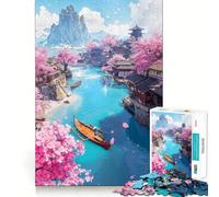 Puzzle difficile per adulti "Villaggio di pescatori Sakura", 1000 pezzi, migliora la memoria, rilassa la mente, bordi netti, elegante regalo (50x75cm)