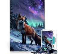 Puzzle difficile per adulti "Volpe Rossa - Aurora Boreale", 1000 pezzi, rompicapo rilassante, arte da assemblare, regalo speciale (38x26cm)