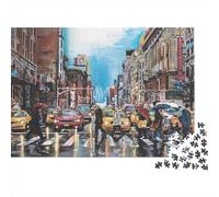 Puzzle Difficile per Serata Giochi in Famiglia 1000 Pezzi con Scena di Via della Città, Via di New York Taxi Pioggia Ombrelli, Premium Spesso Resistente Alta Qualità Vivace Sfidante 70x50cm/1000pz