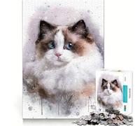 Puzzle difficile Ragdoll ad acquerello per adulti, 1000 pezzi, puro gioco di logica, attività domestica, taglio netto, regalo adorabile (38x52cm)