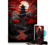 Puzzle difficile Red Moon Japan per adulti, 1000 pezzi, puro gioco di logica, attività domestica, taglio netto, regalo adorabile (50x75cm)