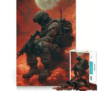 Puzzle difficile "Soldato nel cielo rosso" per adulti, 1000 pezzi, sfida mentale, svago rilassante, taglio preciso, regalo memorabile (38x26cm)