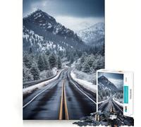 Puzzle difficile "Strada di montagna innevata" per adulti, 1000 pezzi, migliora la memoria, rilassa la mente, bordi netti, elegante regalo (38x52cm)