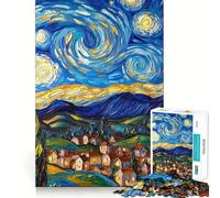 Puzzle difficile Villaggio nella notte stellata per adulti, 1000 pezzi, con funzione di richiamo, miglioramento, delicato, rilassante, con taglio netto, 38x26cm