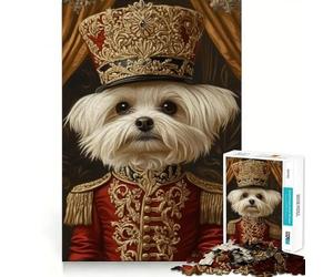 Puzzle difficoltoso Neobarocco con cane Maltese, 1000 pezzi, gioco di logica stimolante, ideale per momenti di condivisione, con bordi trasparenti, regalo perfetto (38x26cm)