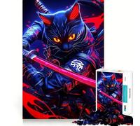 Puzzle difficoltoso per adulti con gatto guerriero del Bengala Samurai e katana rossa, 1000 pezzi, gioco di intelletto, momento di relax, taglio di qualità, (50x75cm)