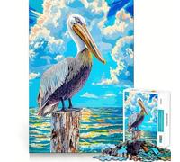 Puzzle digitale con immagine di un pellicano su un palo, 1000 pezzi, gioco di logica fine, morbido, rilassante, bordi puliti, regalo di alta qualità (50x75cm)
