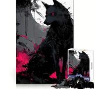 Puzzle digitale con lupo nero dagli occhi rossi per ragazzi, 1000 immagini nitide, attività rilassante, incastro perfetto, (50x75cm)