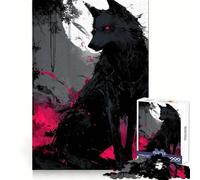 Puzzle digitale da 1000 pezzi con lupo nero dagli occhi rossi, ideale per adolescenti, per il benessere mentale e il relax, con incastro perfetto Regalo perfetto (38x52cm)