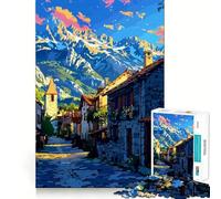 Puzzle digitale da 1000 pezzi con paesaggio di un villaggio di montagna per adulti, ideale per migliorare la memoria, creare un'atmosfera rilassante e creare un regalo di alta qualità (38x26cm)