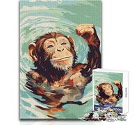 Puzzle digitale da 1000 pezzi con scimmia che nuota nell'acqua, per adolescenti, gioco di apprendimento consapevole e divertente, celebrazioni gioiose, dimensioni 38x26cm