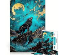 Puzzle digitale "Lupo che ulula alla luna" da 1000 pezzi,con tema Memory Train,superficie liscia e priva di sbavature,ideale per un passatempo divertente (50x75cm)