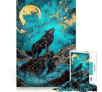 Puzzle digitale "Lupo che ulula alla luna" da 1000 pezzi,gioco stimolante per la mente,incastro perfetto,intrattenimento domestico confortevole per tutti (38x26cm)