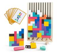 Puzzle d'Incastro in Legno con Blocchi, 42 Pezzi e 10 Carte, Giocattolo Montessori con Forme Geometriche, Gioco di Associazione, Regalo Educativo STEM per Bambini dai 3+ Anni, Gioco di Logica in Legno