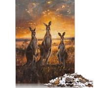 Puzzle dipinto a tema tramonto con canguri, decorazione unica per la casa, puzzle di cartone premium per adulti e adolescenti, 1000 pezzi (26x38 cm)
