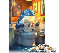 Puzzle divertente con balena sul water, cartone rettangolare, 100% riciclato, per adulti, regali di Natale, 1000 pezzi (38x26 cm)