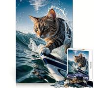 Puzzle divertente con gatto che fa surf,1000 pezzi,ideale per adolescenti Migliora la memoria,regala momenti di relax e rappresenta una piacevole sorpresa di compleanno (50x75cm)