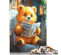 Puzzle divertente con orso che legge il giornale sul water, giochi stimolanti per famiglie, puzzle in cartone riciclato al 100% per bambini, regalo di compleanno, 1000 pezzi (38x26 cm)