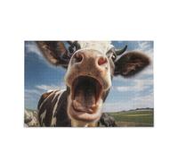 Puzzle divertente con ritratto di mucca, idea regalo fai da te, con borsa portaoggetti in rete, divertente attività familiare, 1000 pezzi