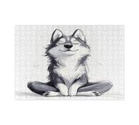 Puzzle divertenti a forma di cane husky per adulti, 300 pezzi, puzzle in legno con cuccioli di yoga, divertenti decorazioni stampate per feste di intrattenimento