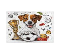 Puzzle divertenti a forma di cane Russell Terrier, per adulti, 1000 pezzi, puzzle in legno con cucciolo di calcio, divertenti decorazioni stampate per feste di intrattenimento