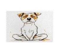 Puzzle divertenti a forma di cane Russell Terrier, per adulti, 1000 pezzi, puzzle in legno stampato con cucciolo di yoga, decorazioni divertenti per feste di intrattenimento