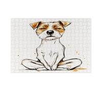 Puzzle divertenti a forma di cane Russell Terrier, per adulti, 300 pezzi, puzzle in legno stampato con cucciolo di yoga, decorazioni divertenti per feste di intrattenimento
