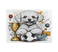 Puzzle divertenti con cane Bichon Frise, per adulti, 500 pezzi, puzzle in legno con cucciolo di calcio, divertente decorazione stampata per intrattenimento creativo