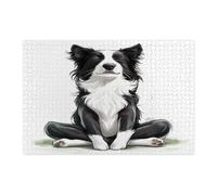 Puzzle divertenti con cane Border Collie, per adulti, 1000 pezzi, puzzle in legno stampato con cucciolo di yoga e sport, decorazioni per feste di intrattenimento