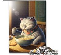 Puzzle divertenti per adulti con gatto che mangia ramen, 1000 pezzi, rompicapo e decorazioni per la casa, regalo perfetto per le feste, dimensioni 38x26cm