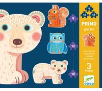 Puzzle DJECO Nel bosco 3 in 1 - sagome di animali per bambini (9, 12, 16 pezzi)