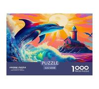 Puzzle Dolphin Con 1000 Pezzi, Puzzle Coastal Sunset Adulti, Gioco Diabilità Impossibile Gioco Intellettivo Familiare Idea Regalo Uomo E Donna 52x38cm/1000pcs